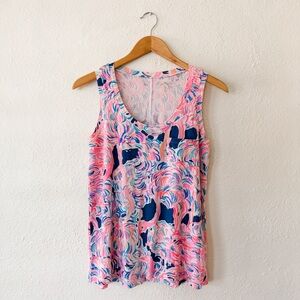 Lilly Pulitzer Womens Pelican Pink Head in the Sand Print Clayton Tank Top